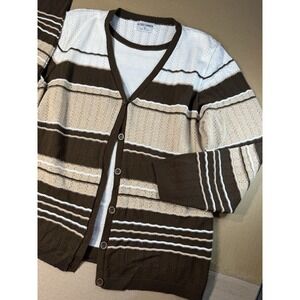 Vtg Alfred Dunner Womens Brown Beige Cardigan Cozy Classic Neutral, Size Small